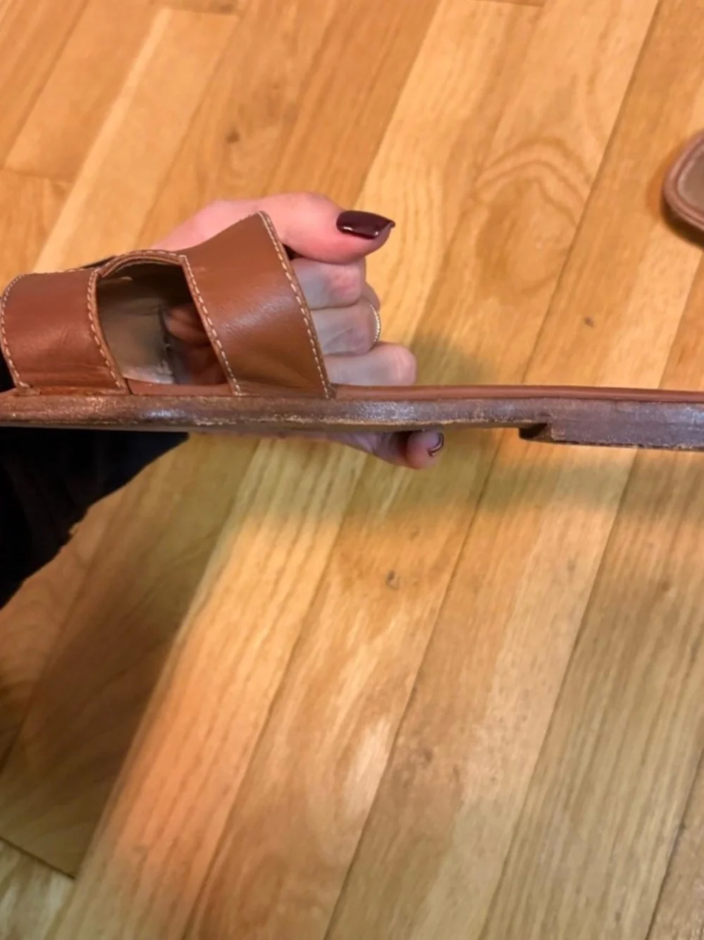 Hermes Oran Brown Leather Slide Sandals - Picture 5 of 9